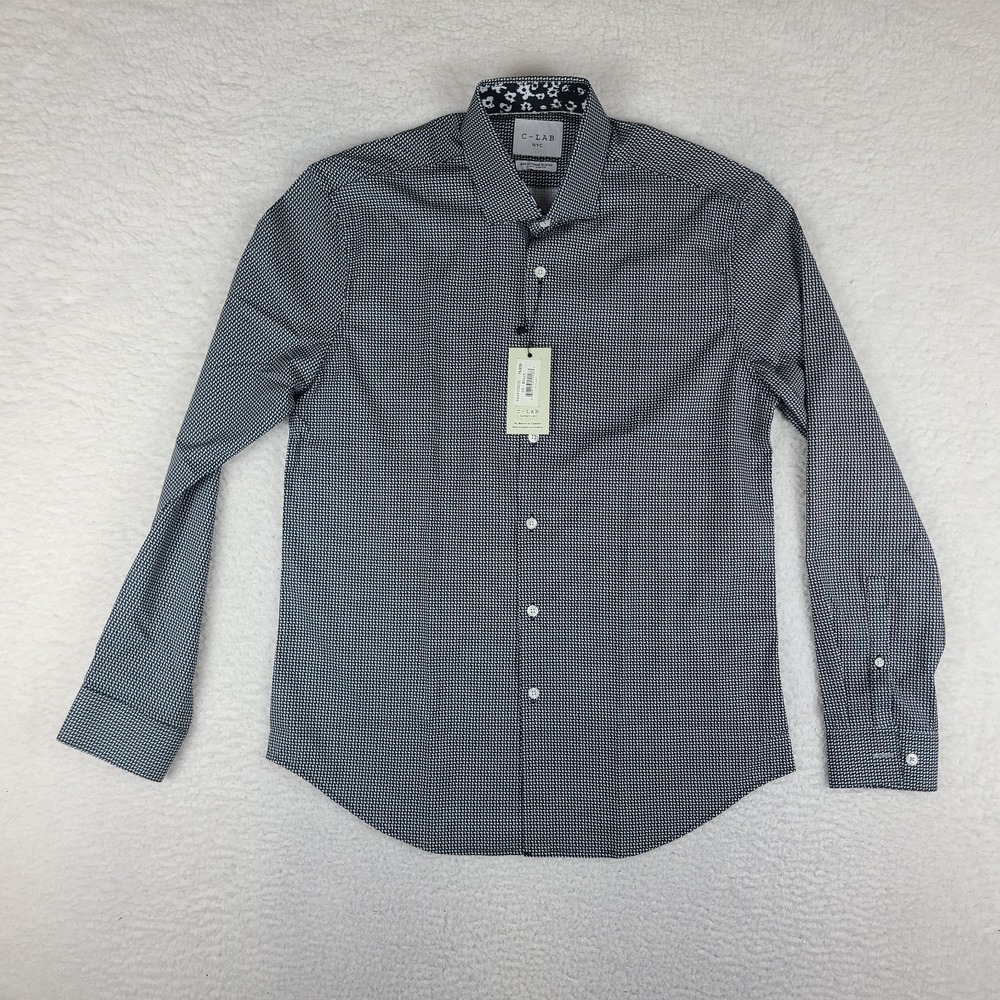 C Lab NYC Shirt Mens 15.5 - 35 Black Gray New Extreme Slim Fit 4 Way Stretch NEW